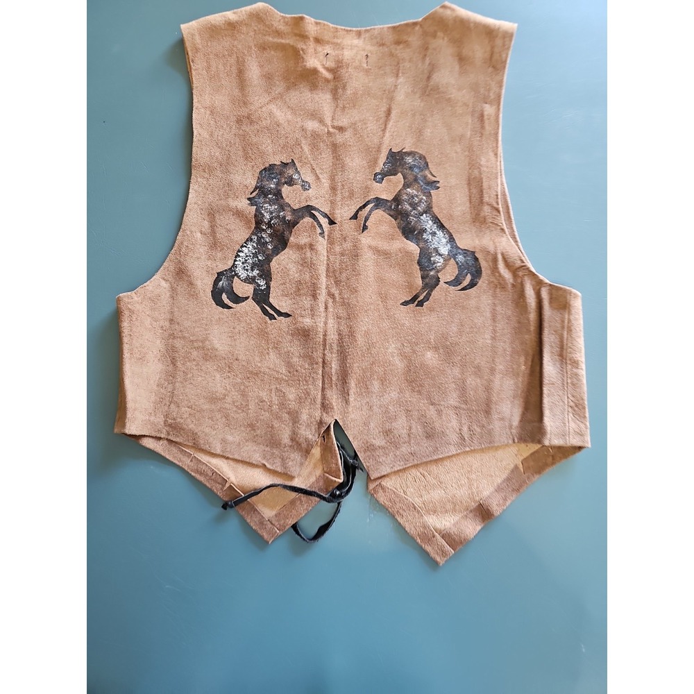 Thistle Hills Handmade Montana Leather Vest Hand Painted Horse Western USA Men S - Picture 11 of 16